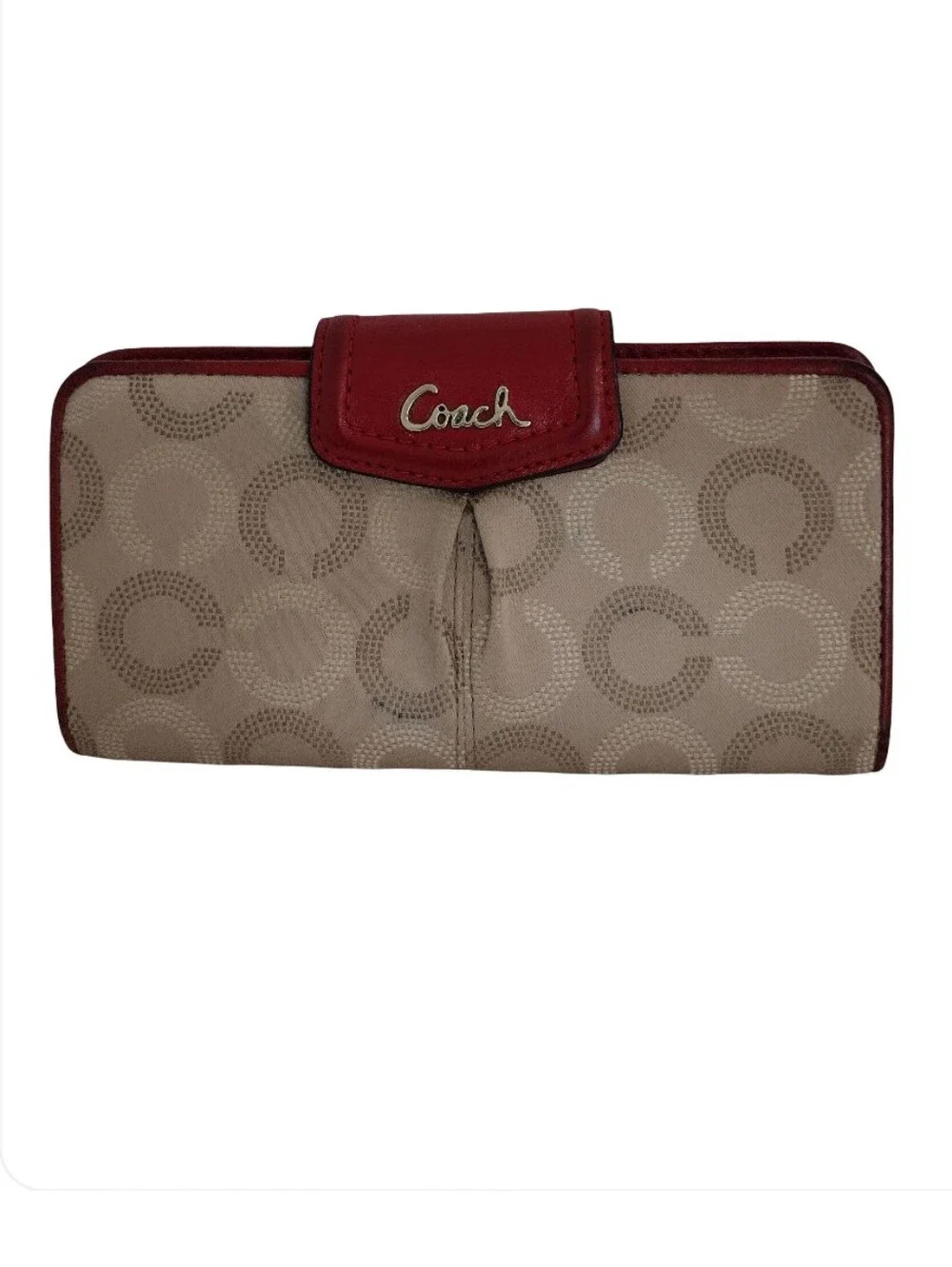 Vintage Y2K COACH Ashley Dotted Op Art Wallet Cherry Red & Tan Envelope Clutch